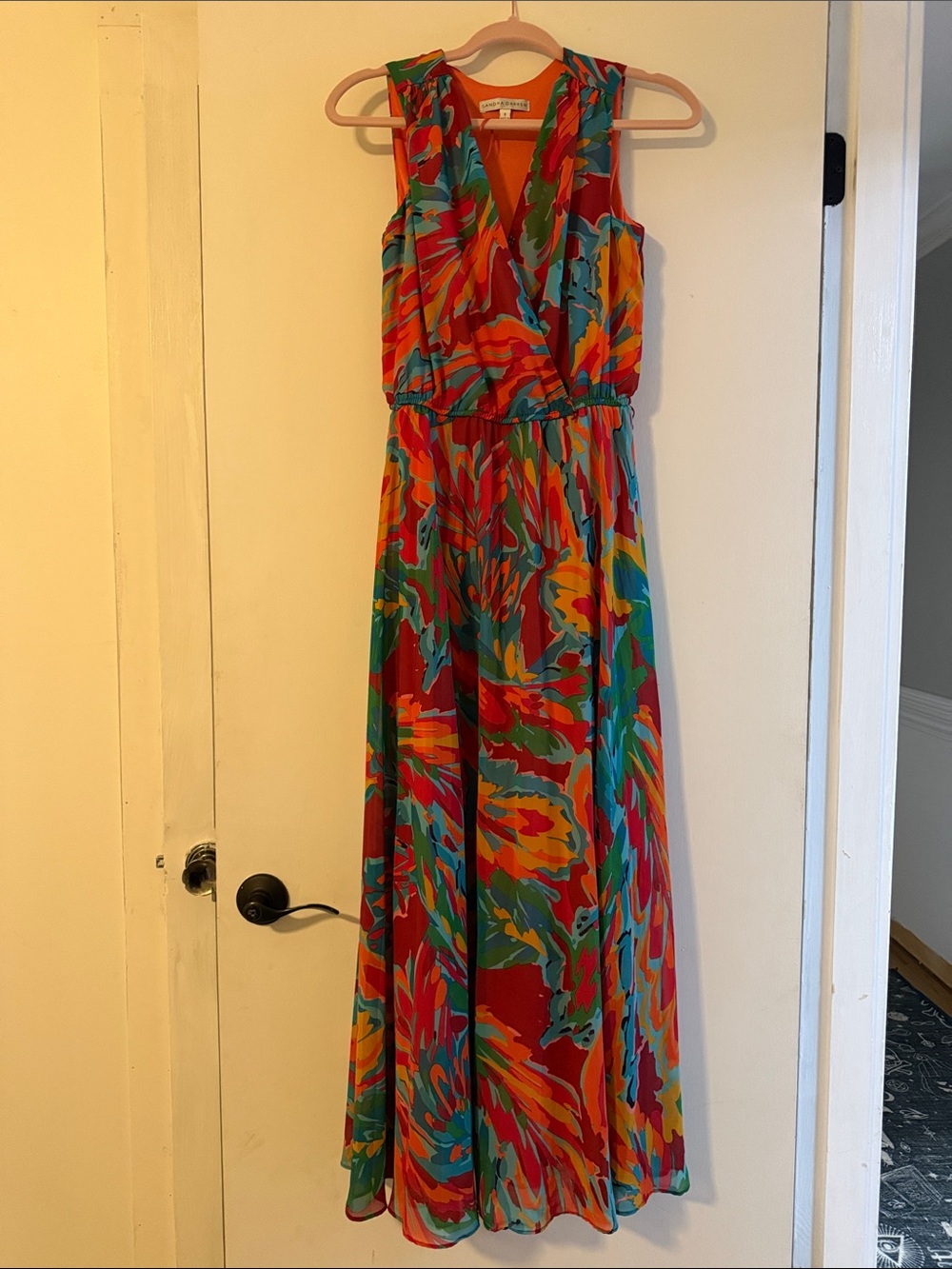 Sandra Darren Multicolor Abstract Maxi Dress - Red Base